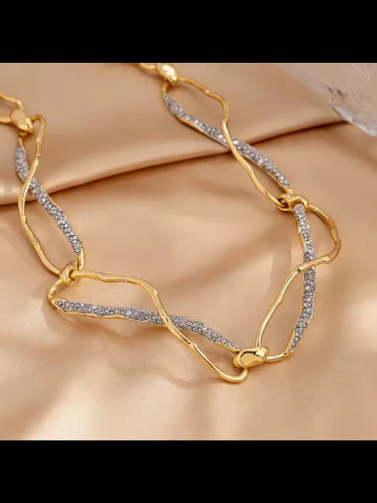 Gold and Silver Twisted Pavé Link Necklace - Picture 4 of 6
